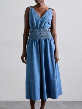 MAJE Denim Cut Out Maxi Dress - Blue - Size 42 ( 12 )